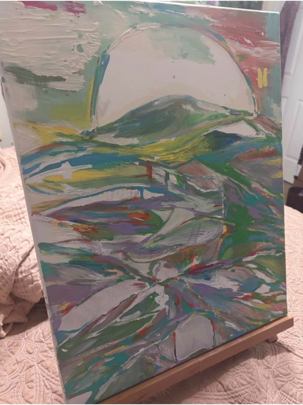 Abstract Landscape Canvas Art - Green and White